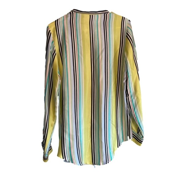 Ishyu Silk Yellow Blue Striped Button-Up Shirt size 2 - Picture 2 of 4